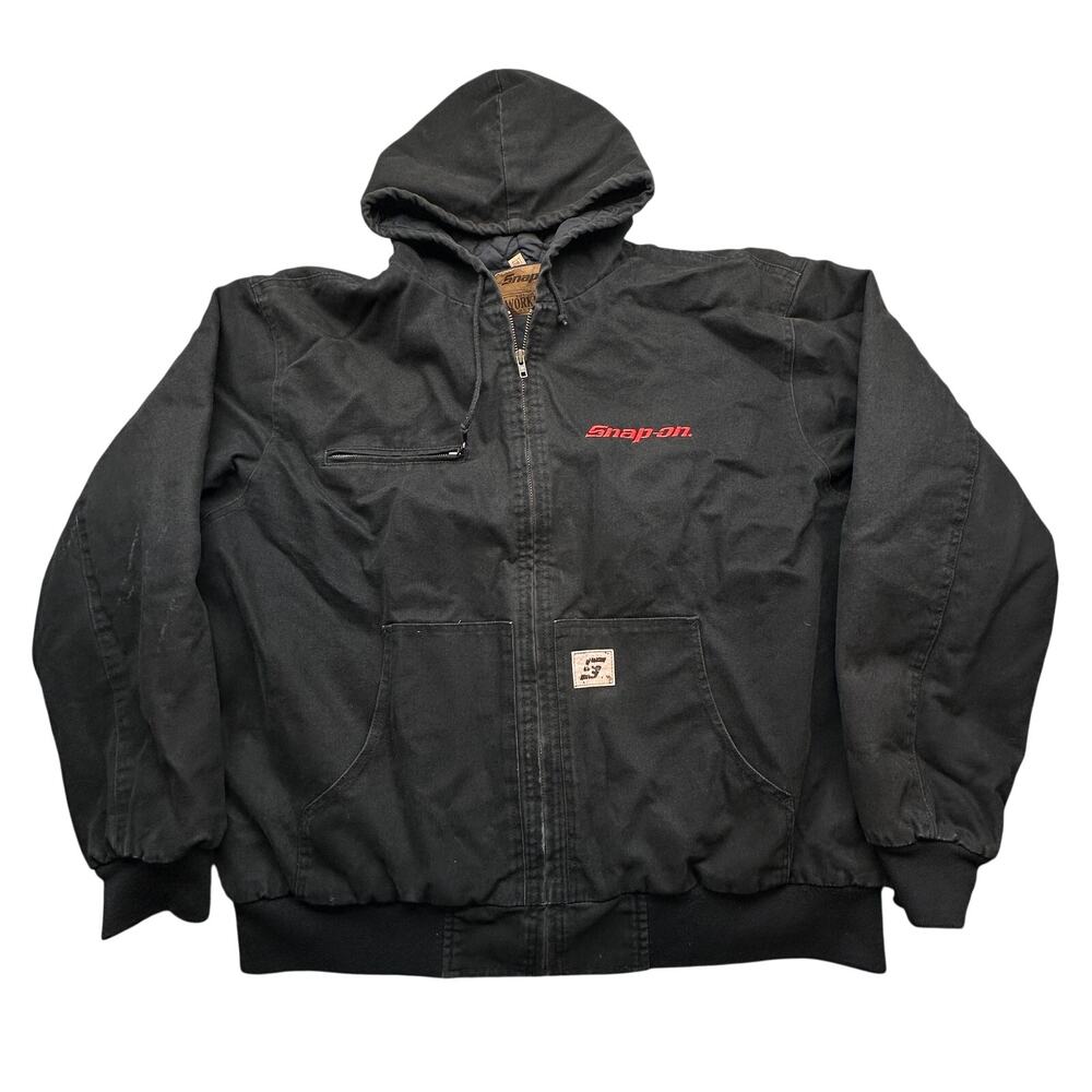 Vintage 2005 Snap-On Tools Duck Canvas Black Hooded Work Jacket Mens 2XL Block